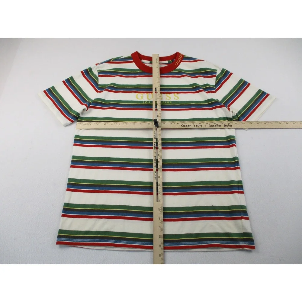 Guess Shirt Mens Medium White Multicolor Striped Embroidered Logo Retro Y2K - Picture 5 of 11